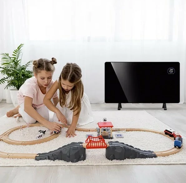 Infrardeči panelni grelec iz stekla, MPM MUG-23, 600 W, Wi‑Fi Tuya, daljinski upravljalnik, LED zaslon, za montažo na steno ali z nogami, črn