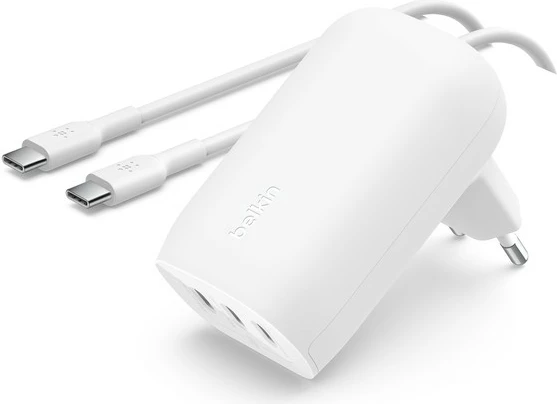 Stenski polnilec Belkin BoostCharge, 3x USB‑C vrata, 67 W, bel