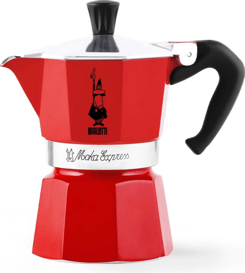 Moka za kavo 6 skodelic, Bialetti Moka Express, aluminij, rdeč