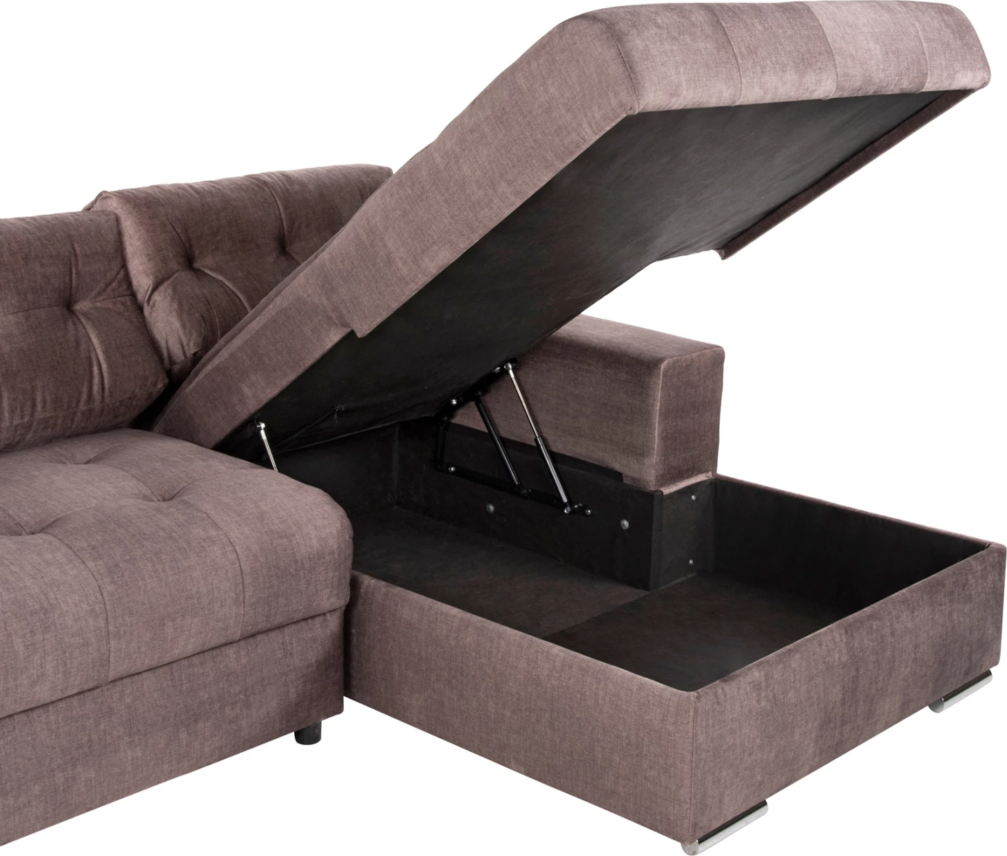 Kotna zofa-postelja s shranjevalnim prostorom CLANCY FH3281.03R rjava tkanina 308x181x92H cm