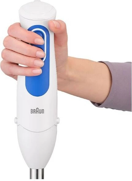 Ročni blender, Braun MultiQuick 3 MQ 3035 Sauce, 700 W, 2 hitrosti, bel/moder, komplet z dodatki