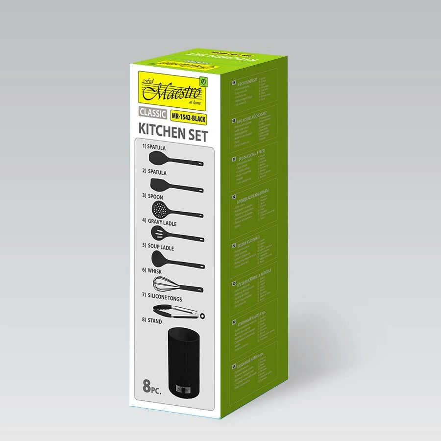 Komplet kuhinjskih pripomočkov, 8 kosov, silikon, črn, Maestro MR-1542-BLACK