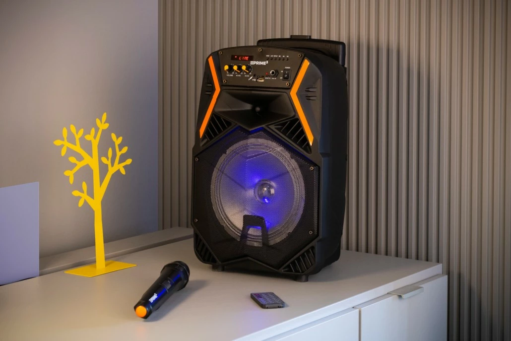 Prenosni zvočnik PRIME3 APS22 BLAZE z Bluetooth, karaoke, brezžični mikrofon, LED, črno/oranžen