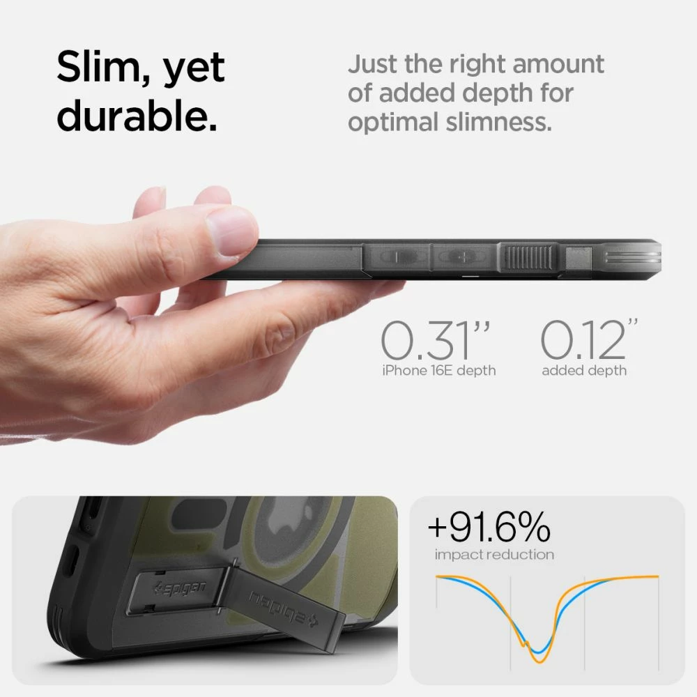 Zaščitni ovitek Tough Armor MagSafe za iPhone 16e, Spigen, siva/prosojna