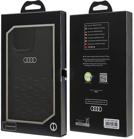 Ovitek za iPhone 16 Pro Max 6,9", iz sintetičnega usnja, črn, trdo ohišje, Audi