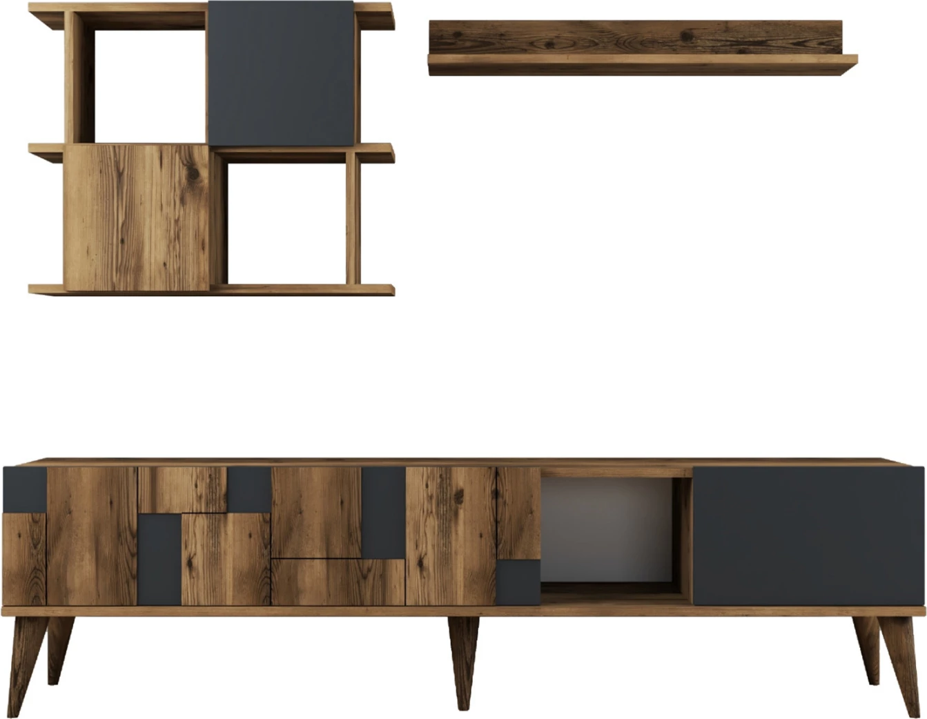 Kombinacija TV pohištva iz melamina v barvi oreha in ogleno sivi 180x33.8x48.6Hcm.FH9437.01