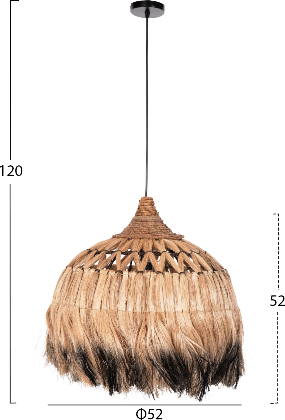 Stropna viseča svetilka s pokrovom iz abaka vlaken v naravni in črni barvi Φ52x52-120Hcm