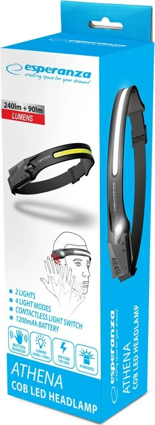 Čelna svetilka Esperanza EOT067, LED, senzor, plastika, črna