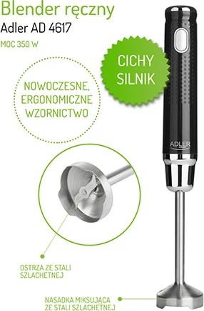 Ročni mešalnik Adler AD 4617, 350 W, inox, 1 hitrost, črn