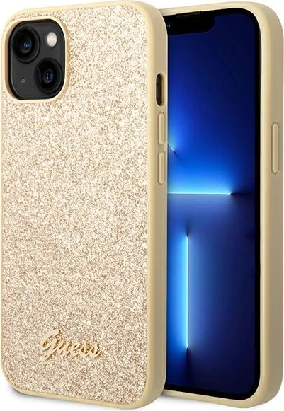 Ovitek za telefon Glitter Script za iPhone 14 6,1", Guess GUHCP14SHGGSHD, trd ovitek, zlata
