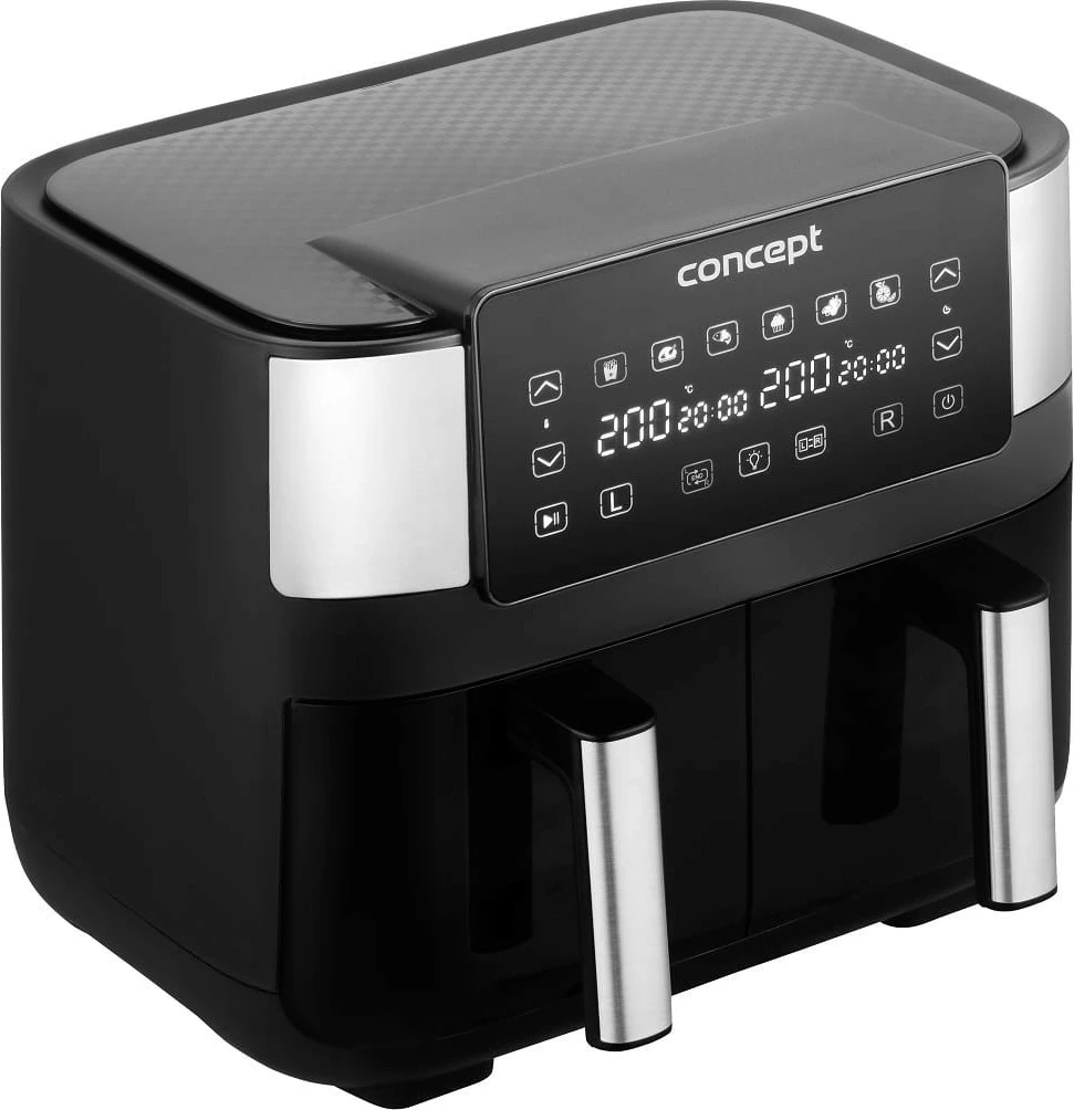 Cvrtnik na vroč zrak Concept FR8000, 8 L, dva koša, črn/inoks