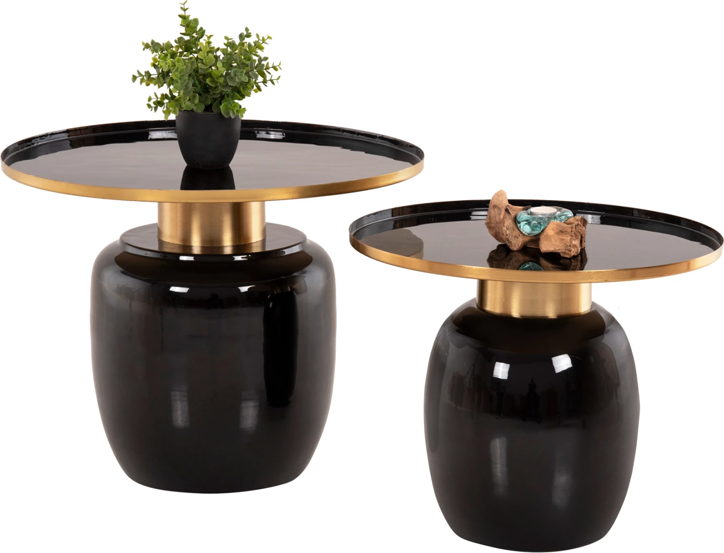 Pomožne mize 2 kosa FRYNX FH9662 kovinske v črni in zlati barvi Φ60 & Φ50,5 cm