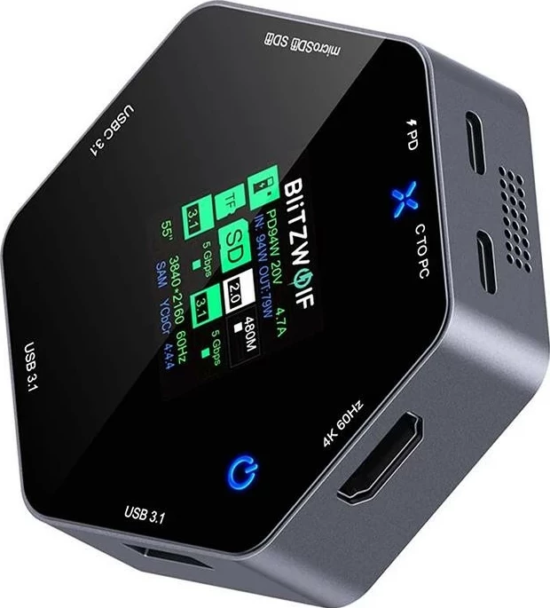 Docking postaja, USB 100W, LCD pameten zaslon, BlitzWolf BW-TH16, črn