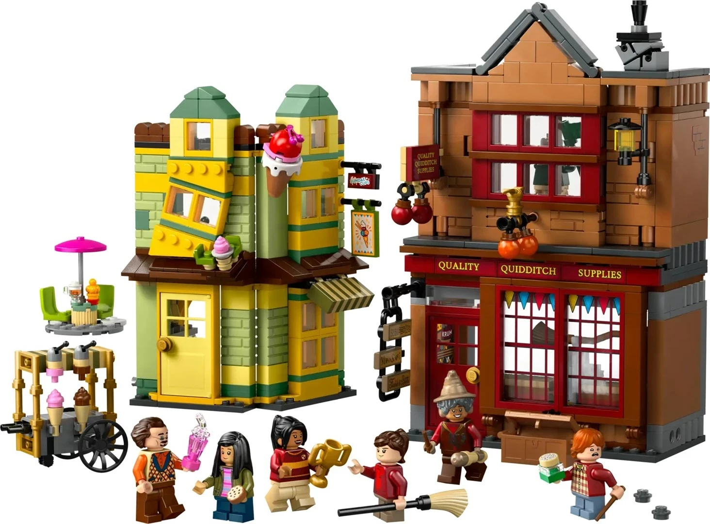 Set gradnikov Harry Potter Quality Quidditch Supplies & Ice Cream Parlour, LEGO 76452, 795 kosov, s 6 minifigurami