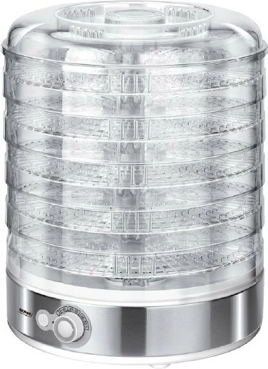 Sušilnik hrane MPM MSG-11, 500 W, 5 pladnjev 31 cm, nastavljiva temperatura 35–70°C, inox/prosojen