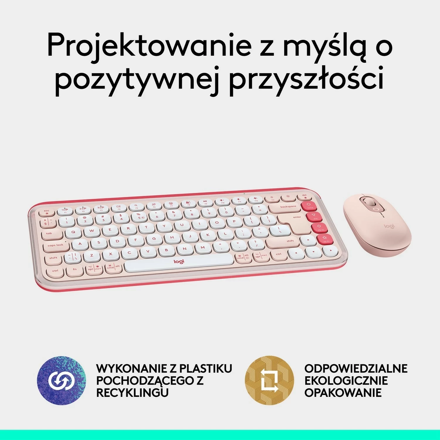Brezžična tipkovnica in miška POP ICON Logitech, rožnata