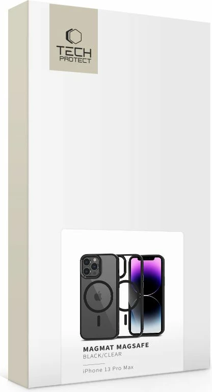 Ovitek za telefon MagMat za iPhone 13 Pro Max, MagSafe, Tech-Protect, prozoren/črn