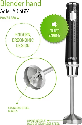 Ročni mešalnik Adler AD 4617, 350 W, inox, 1 hitrost, črn