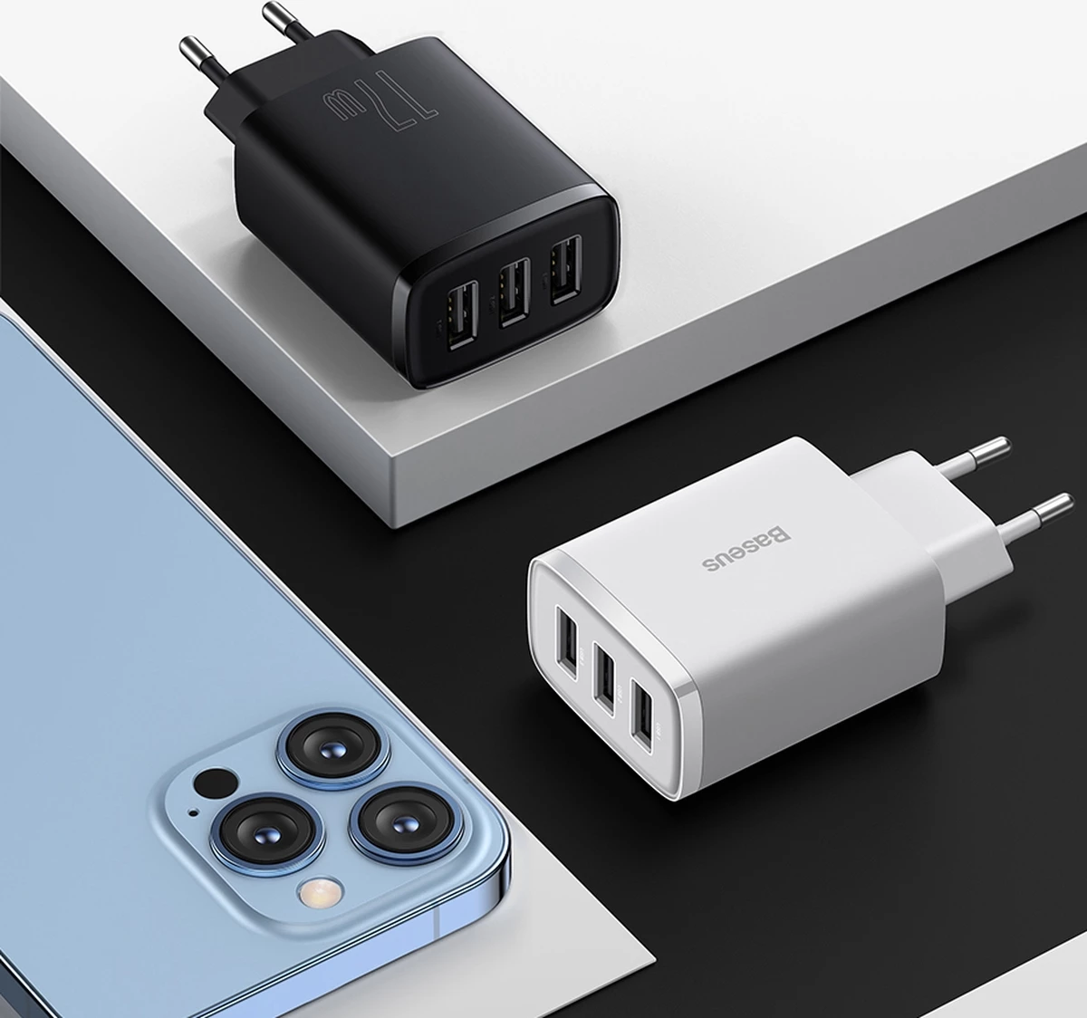 Stenski polnilec Baseus CCXJ020102, 3x USB, 17W, bel