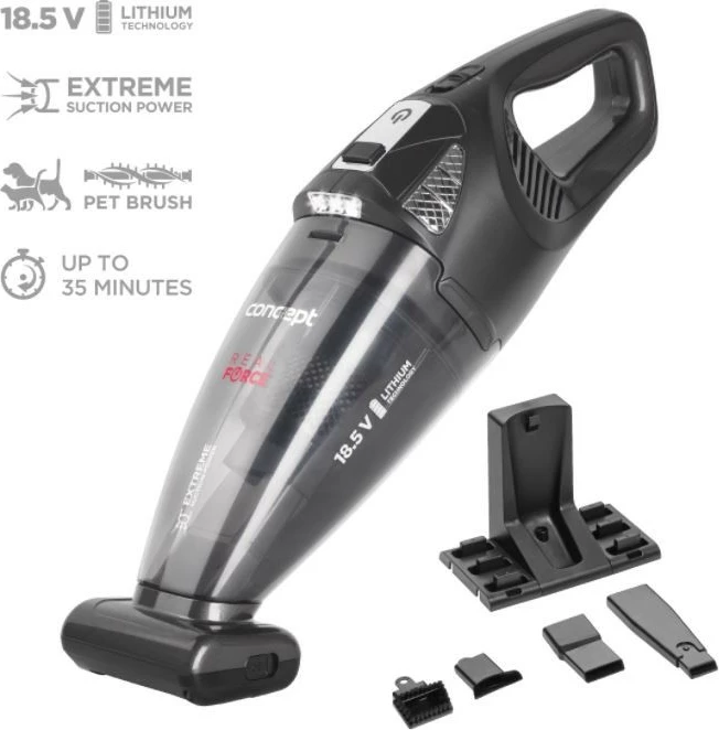 Ročni sesalnik, brezžičen Concept VP4380, 0,45 L, 18,5 V, črn, z dodatki
