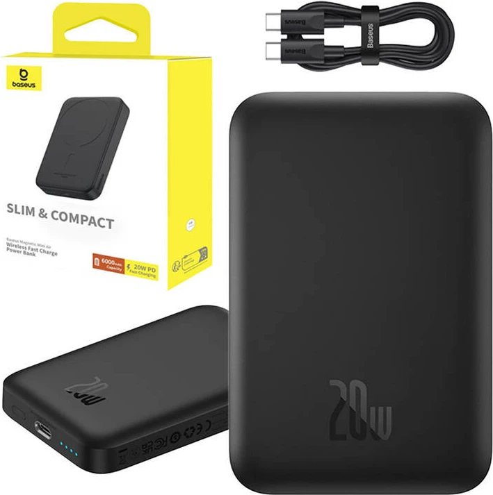 Mini magnetni powerbank 6000 mAh 20W Baseus, črn