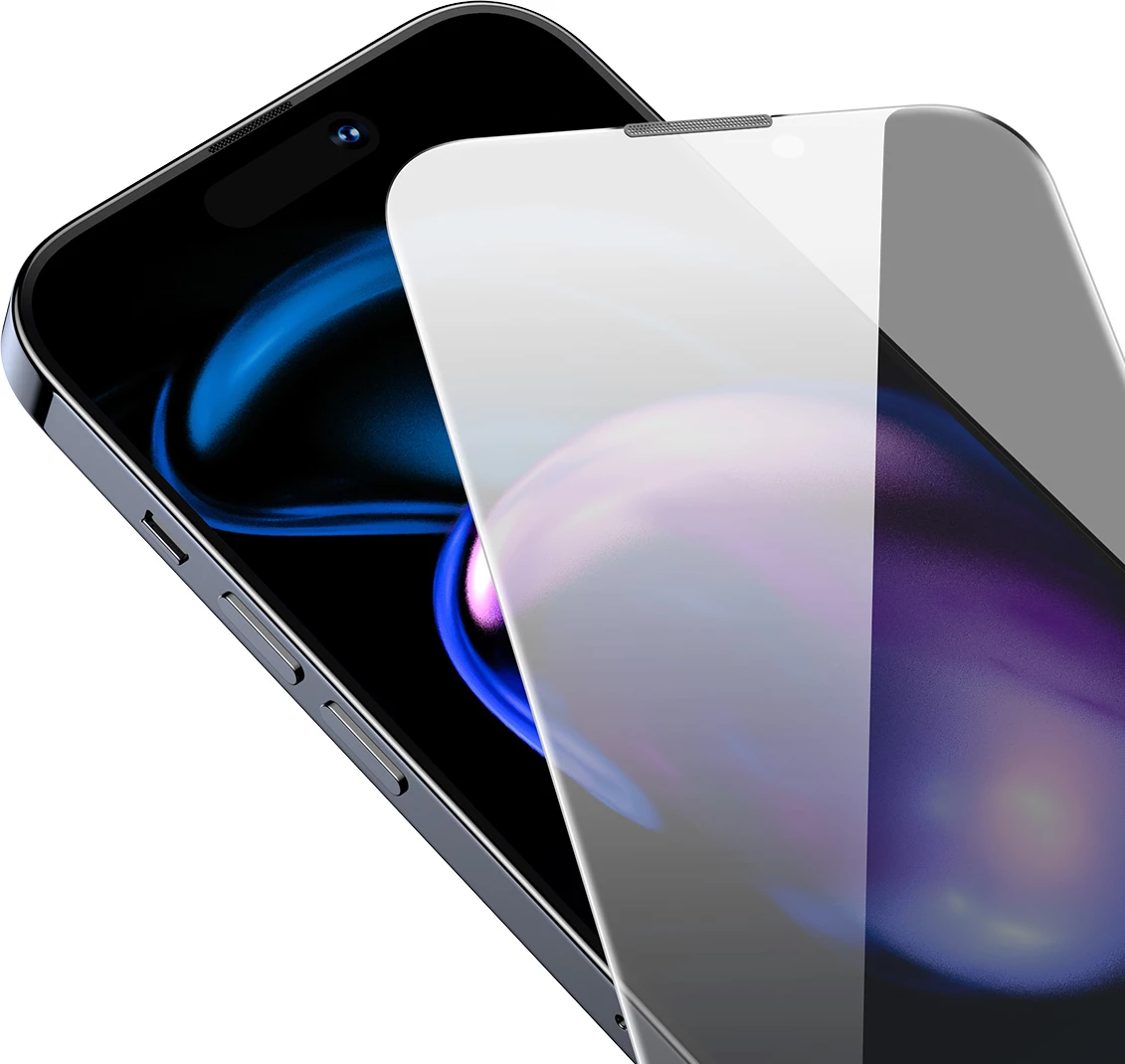 Kaljeno zaščitno steklo z filtrom zasebnosti, 0,4 mm za iPhone 14 Pro — Baseus, komplet za namestitev, prozorno