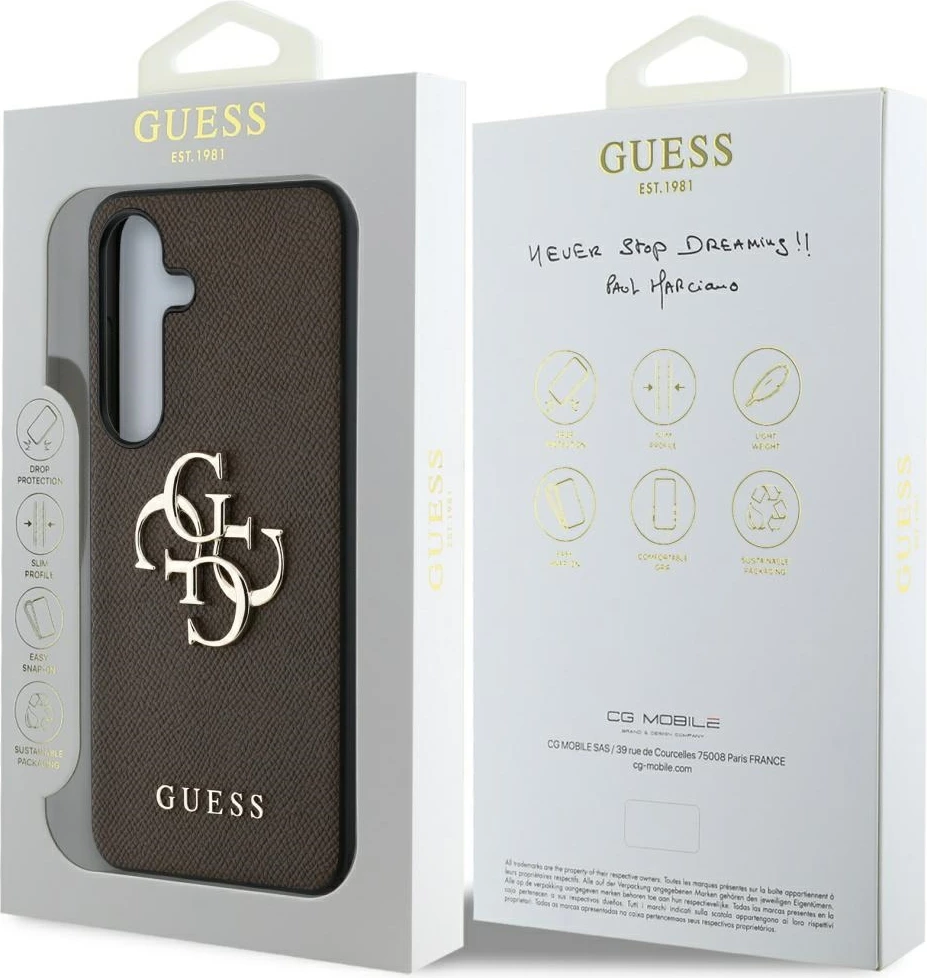 Zaščitni ovitek Guess Grained Big 4G Small Classic Logo za Samsung Galaxy S25 Plus, rjav