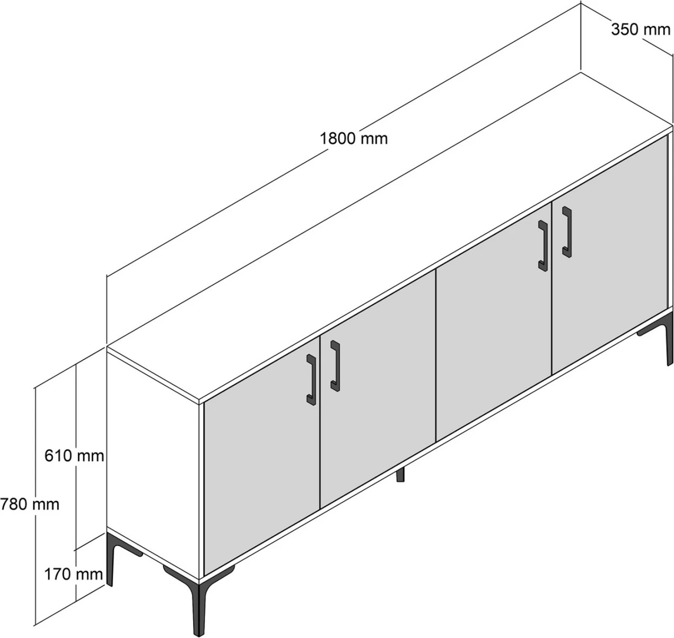 Bufet iz melamina v barvi oreha z vrati v ogleno sivi barvi 180x35x78H cm FH9428.01