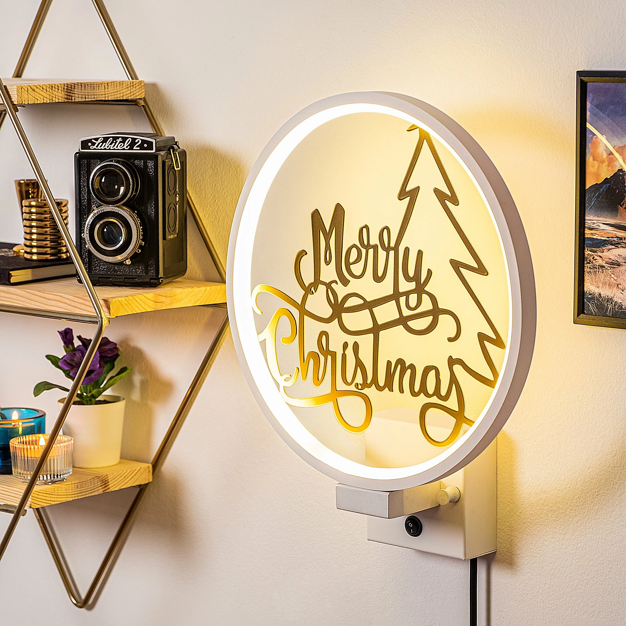 Stenska svetilka, Opviq XMAS26, bela in zlata