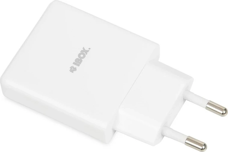 Kompakten zidni polnilec iBOX C-43 Slim GaN PD30W, bel