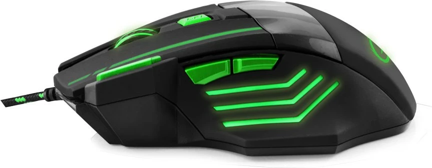 Gaming miška, žična, 2400 DPI, črna z zelenim dekorativnim LED - Esperanza WOLF EGM201G