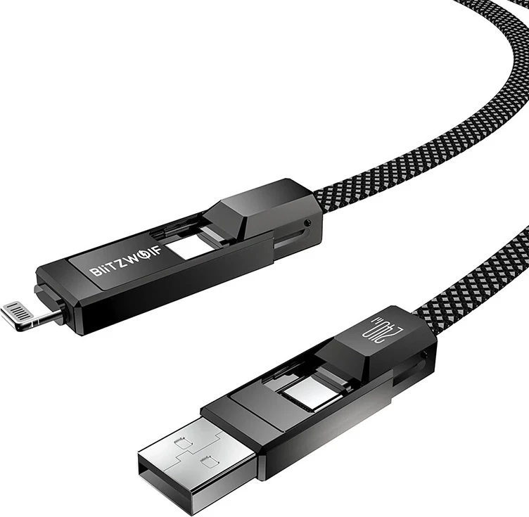 Kabel 4-v-1 BlitzWolf BW-HDC7, 1,2 m, 240 W, USB-A/USB-C/Lightning, črn