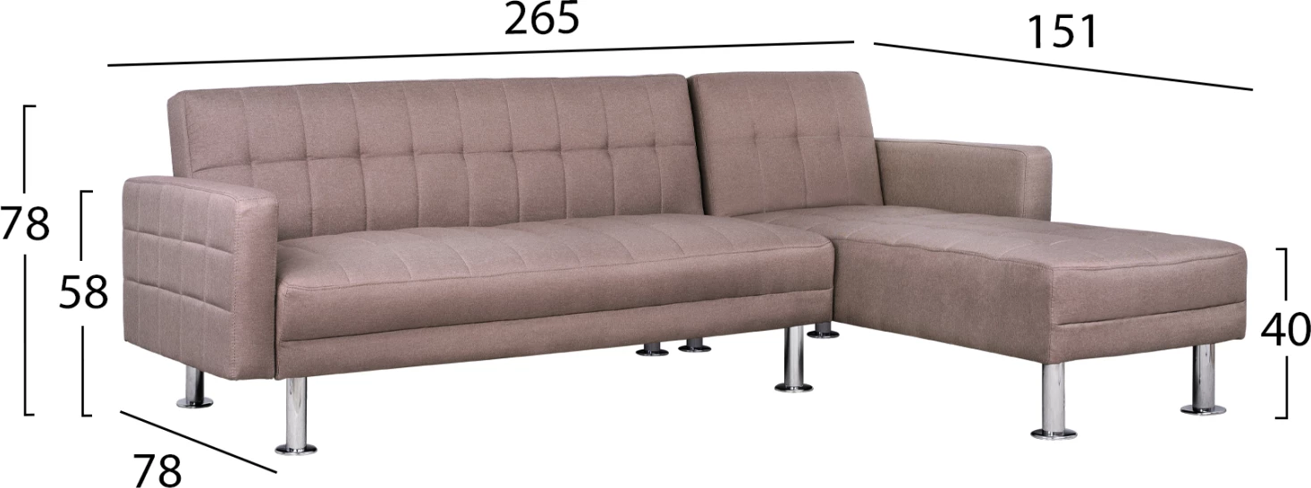 Večdelna kotna zofa v bež barvi z ležiščem Holden FH3147.02, obrnljiva 265x151x78 cm