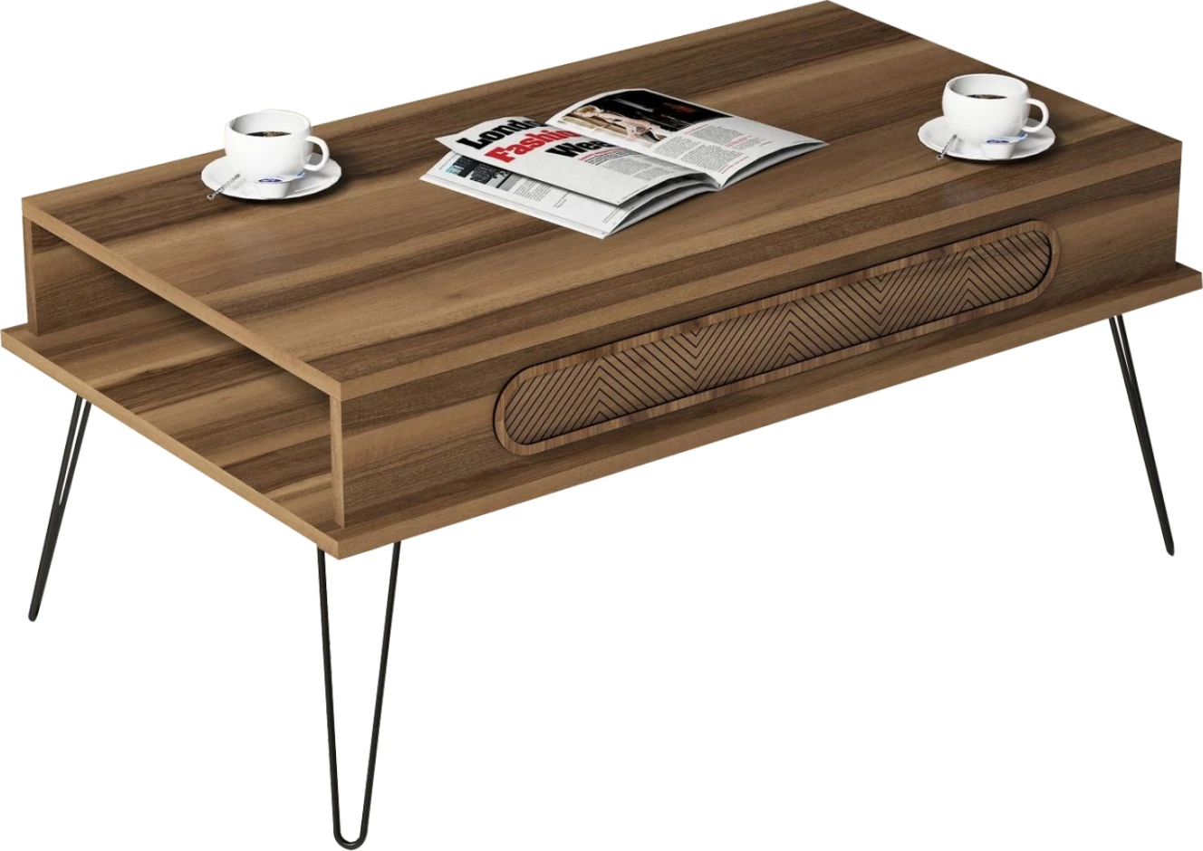 Klubska mizica iz melamina FH9500.02 v barvi oreha - kovinske noge 105x56x45.8Hcm