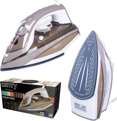 Parni likalnik, 3000 W, keramična likalna plošča, rezervoar 320 ml, kabel 1,9 m, zlata, Camry CR5018