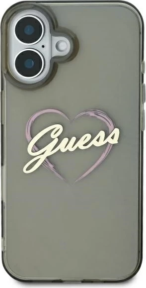 Ovitek za telefon Guess IML Heart za iPhone 16, črn