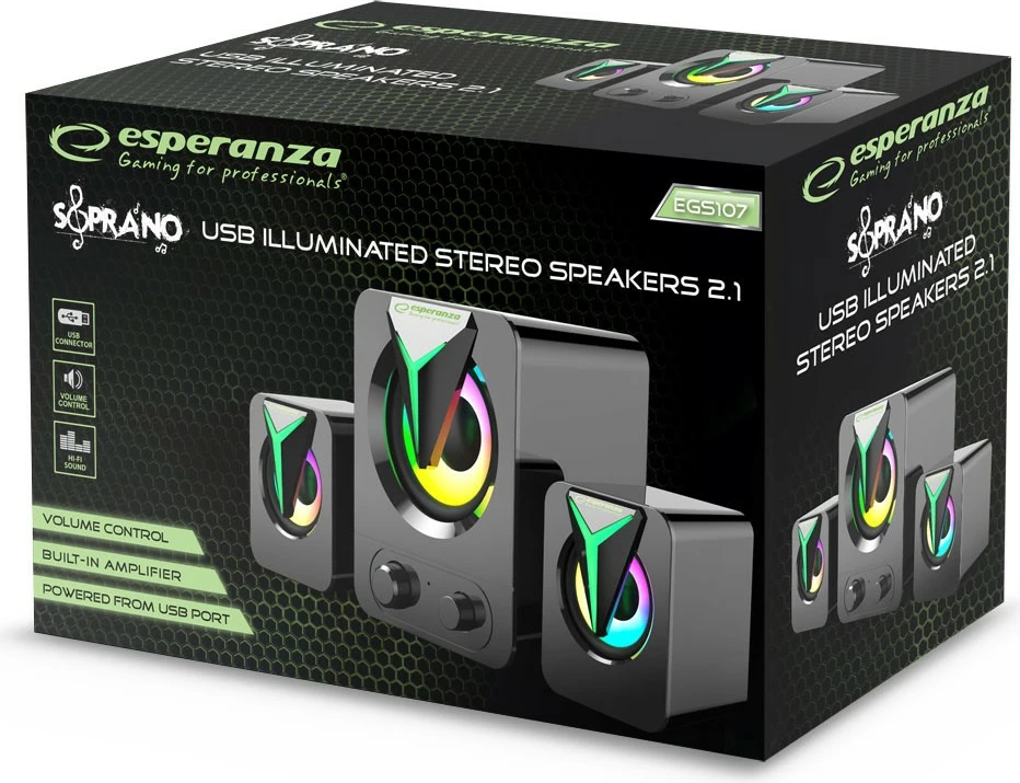 2.1 zvočni set z LED RGB Esperanza EGS107, črn