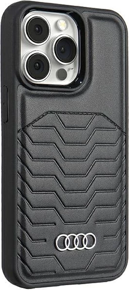 Ovitek Audi za iPhone 15 Pro, umetno usnje z MagSafe, črn