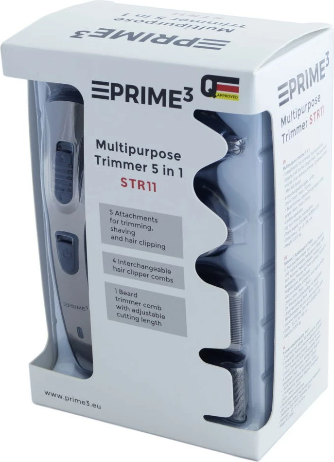 Večfunkcijski trimer za brado, lase, obrvi, ušesa in nos PRIME3 STR11, črn/srebrn