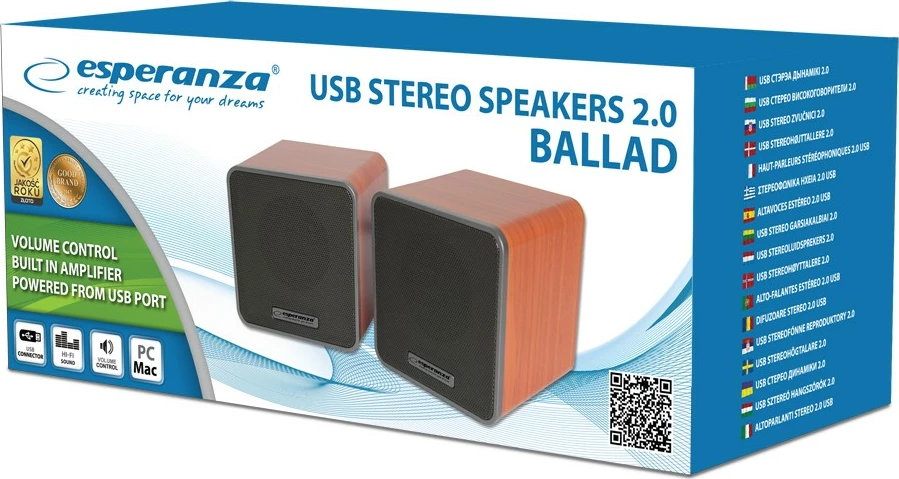 Stereo zvočniki 2.0 Esperanza EP152, USB, leseni ton