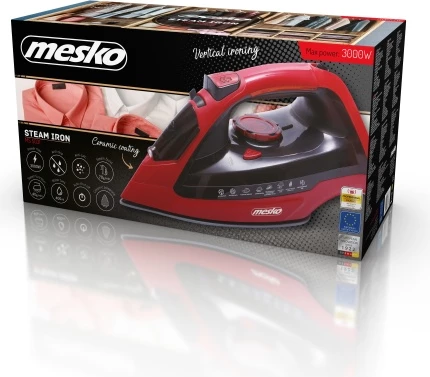 Parni likalnik Adler MS5031, 3000 W, keramična podloga, 400 ml, rdeče/črn