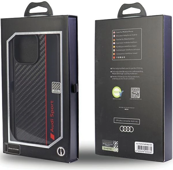 Športen zaščitni ovoj z ogljikovim vzorcem Audi za iPhone 14 Pro Max 6,7", črn