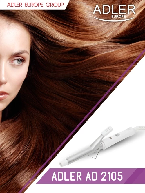 Kodralnik za lase Adler AD 2105, 19 mm, keramičen, 25 W, hitro PTC ogrevanje, z krtačo, bel/srebrn