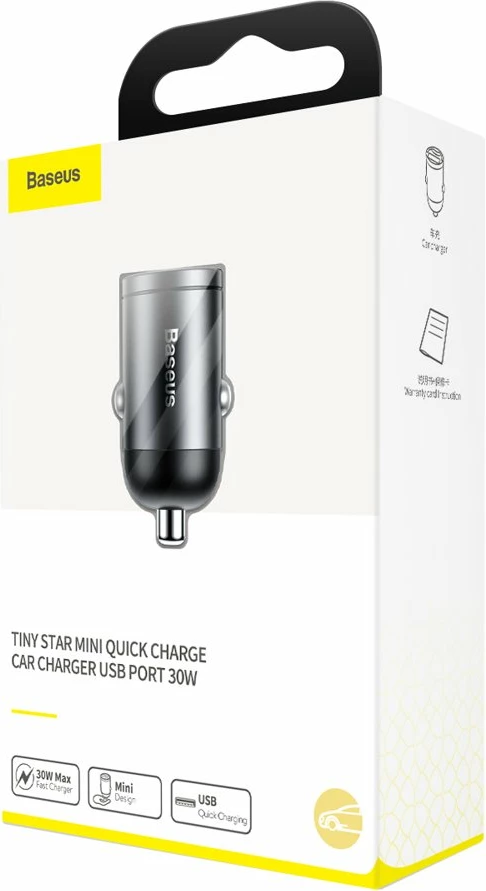 Avtomobilski polnilec Baseus Tiny Star Mini, 30 W, USB-A, Quick Charge 3.0, siv