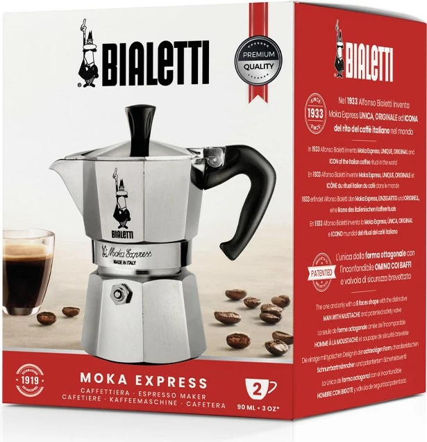 Moka kavni grelnik Bialetti Moka Express, 2 skodelici, aluminij, srebrn
