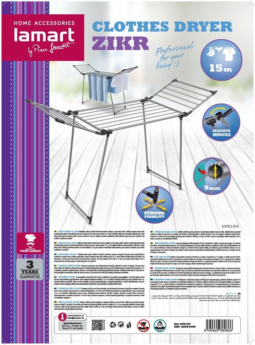 Sušilnik perila Lamart LT8104 ZIKR, 15 m, srebrn