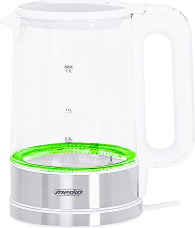 Električni čajnik iz stekla Mesko MS1301, 1,7 L, nadzor temperature, LED, bel