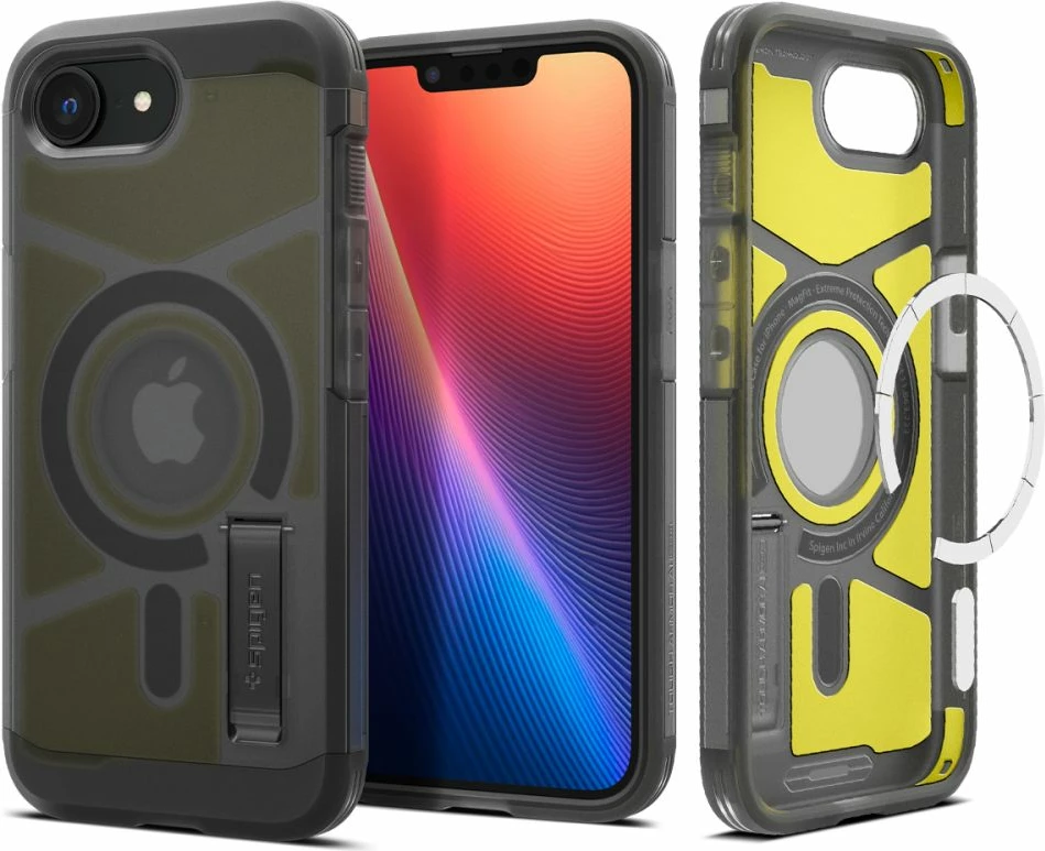 Zaščitni ovitek Tough Armor MagSafe za iPhone 16e, Spigen, siva/prosojna