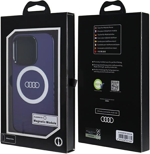 Zaščitni ovoj MagSafe z velikim logotipom Audi za iPhone 15 Pro, blu