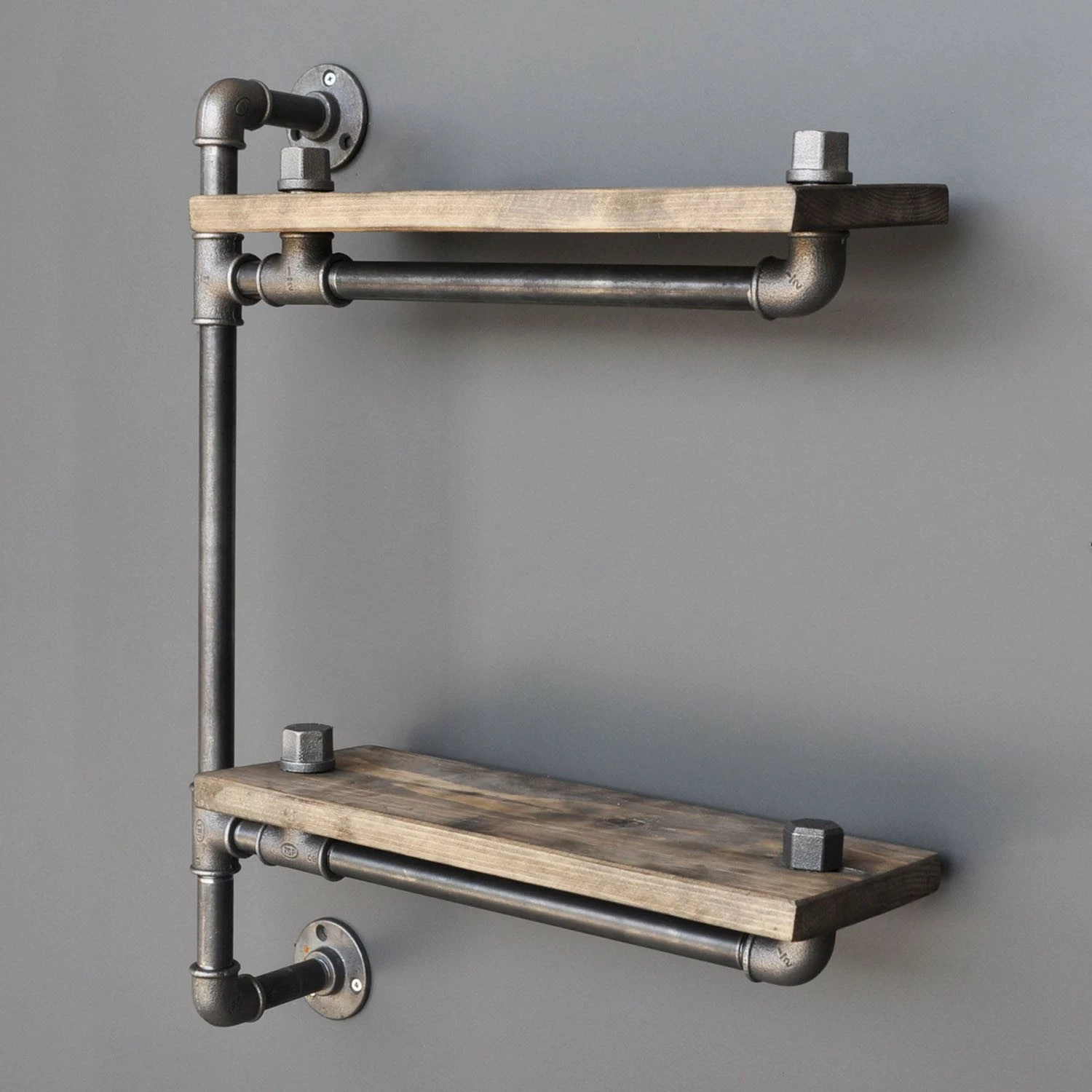 Stenska polica iz lesa in kovine, rjava in črna, Hanah Home Boruraf076